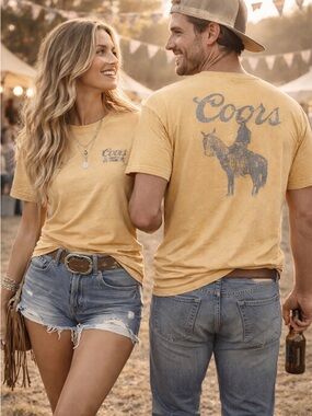 Coors Banquet Graphic Tee Distressed Mustard Yellow Cowboy XL
